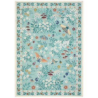 Pearl Velvet Area Rug, Washable Floral Carpet with Non-Slip Backing for Living Room Entryway Bedroom