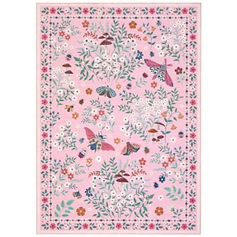 Pearl Velvet Area Rug, Washable Floral Carpet with Non-Slip Backing for Living Room Entryway Bedroom