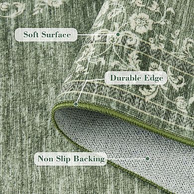 Scalloped Runner Rug for Hallway Non-Slip Modern Carpet Runner, Stain-Resistant