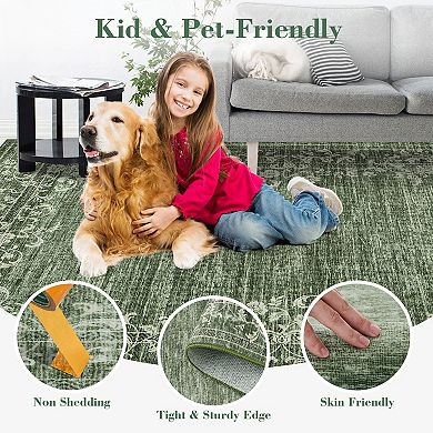 Scalloped Runner Rug for Hallway Non-Slip Modern Carpet Runner, Stain-Resistant
