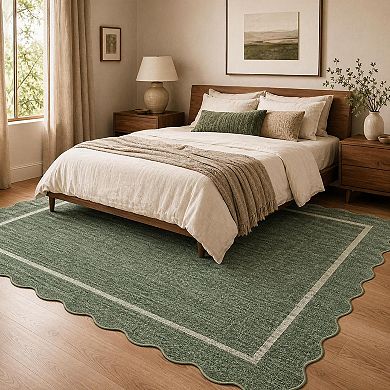 Fashionwu Scalloped Solid Rug for Living Room Washable Non Slip Carpet Indoor Soft Thin Mat