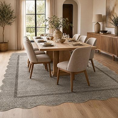 Fashionwu Scalloped Solid Rug for Living Room Washable Non Slip Carpet Indoor Soft Thin Mat