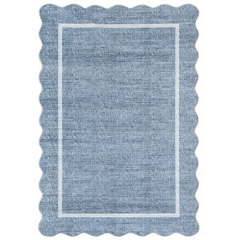Fashionwu Scalloped Solid Rug for Living Room Washable Non Slip Carpet Indoor Soft Thin Mat