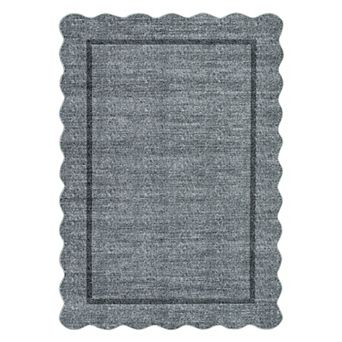 Fashionwu Scalloped Solid Rug for Living Room Washable Non Slip Carpet Indoor Soft Thin Mat