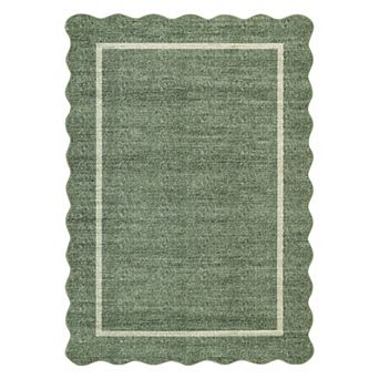 Fashionwu Scalloped Solid Rug for Living Room Washable Non Slip Carpet Indoor Soft Thin Mat