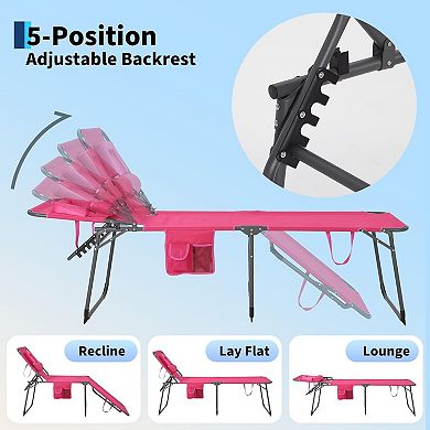 Folding Tanning Chair with Face Hole, 5-Positions, Pillow & Pocket