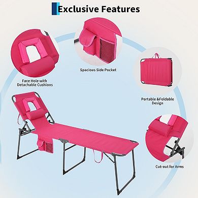 Folding Tanning Chair with Face Hole, 5-Positions, Pillow & Pocket