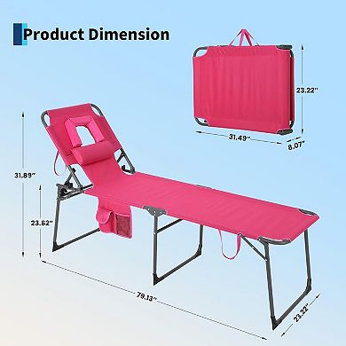 Folding Tanning Chair with Face Hole, 5-Positions, Pillow & Pocket