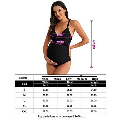 Maternity One Piece Swimsuit, V Neck Cross Front Bathing Suit, Adjustable Cross Back Swimwear Ruched