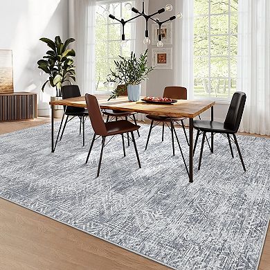 Washable Modern Area Rug Distressed Solid Area Rug for Living Room Low Pile Soft Bedroom