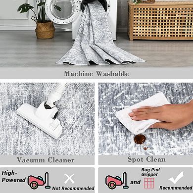 Washable Modern Area Rug Distressed Solid Area Rug for Living Room Low Pile Soft Bedroom