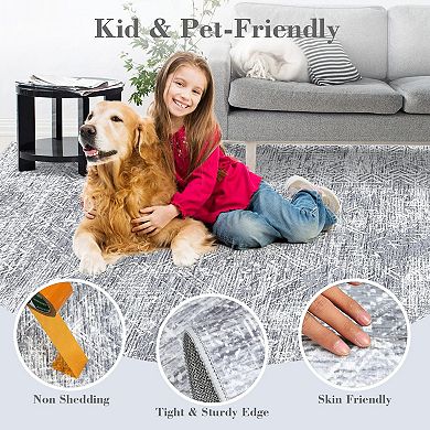 Washable Modern Area Rug Distressed Solid Area Rug for Living Room Low Pile Soft Bedroom