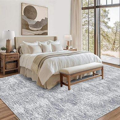 Washable Modern Area Rug Distressed Solid Area Rug for Living Room Low Pile Soft Bedroom