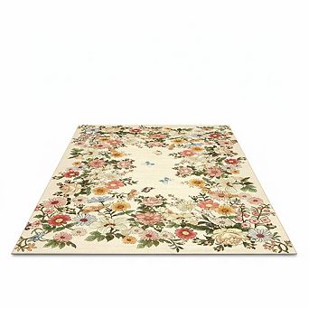 Washable Floral Area Rug - Ultra-Thin Low Pile Non-Slip Carpet ，Low Pile Ultra-Thin Carpet