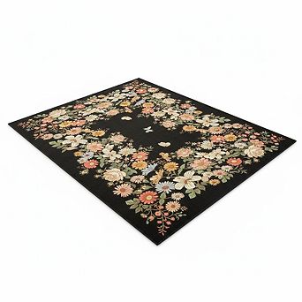 Washable Floral Area Rug - Ultra-Thin Low Pile Non-Slip Carpet ，Low Pile Ultra-Thin Carpet