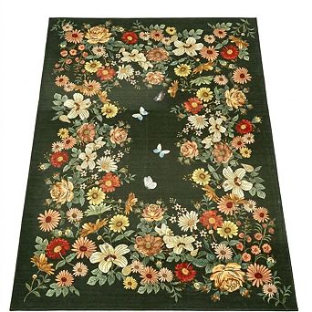 Washable Floral Area Rug - Ultra-Thin Low Pile Non-Slip Carpet ，Low Pile Ultra-Thin Carpet