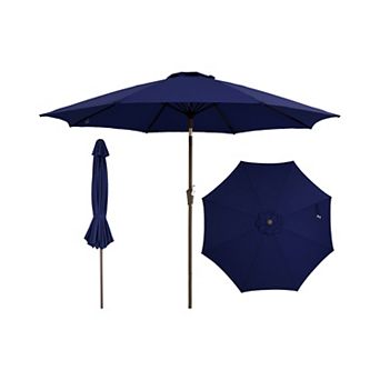 Outdoor Patio Umbrella with Push Button Tilt and Crank, 8 Sturdy Ribs, UV Protection Waterproof