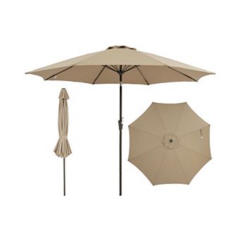 Outdoor Patio Umbrella with Push Button Tilt and Crank, 8 Sturdy Ribs, UV Protection Waterproof