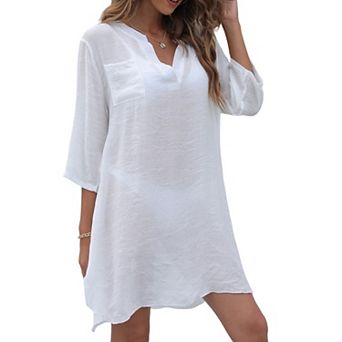 Women's Swimsuit Cover Up V Neck Beach Cover Up Dress Loose Bikini Cover Up for Beachwear