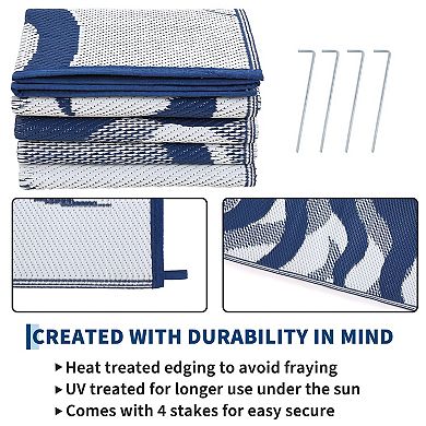 Reversible Waterproof Outdoor Rug Boho Sun Print, UV Resistant Carpet for RV Camping Deck Patio