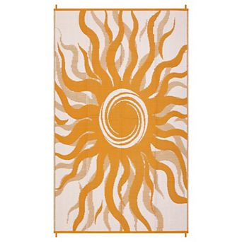 Reversible Waterproof Outdoor Rug Boho Sun Print, UV Resistant Carpet for RV Camping Deck Patio