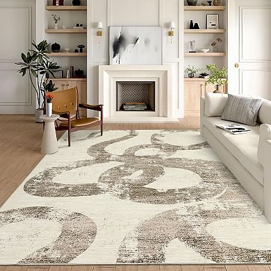 Machine Washable Modern Abstract Snake Pattern Rug Non Slip Rug Stain Resistant Carpet