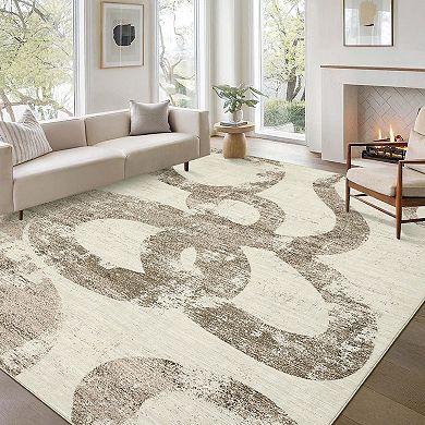 Machine Washable Modern Abstract Snake Pattern Rug Non Slip Rug Stain Resistant Carpet