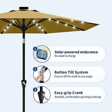 Patio Umbrella with Solar Lights Tilt and Crank Outdoor Table Umbrella UV Protection