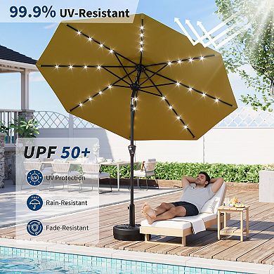 Patio Umbrella with Solar Lights Tilt and Crank Outdoor Table Umbrella UV Protection