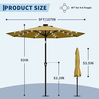 Patio Umbrella with Solar Lights Tilt and Crank Outdoor Table Umbrella UV Protection