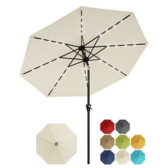 Patio Umbrella with Solar Lights Tilt and Crank Outdoor Table Umbrella UV Protection