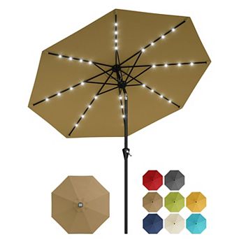 Patio Umbrella with Solar Lights Tilt and Crank Outdoor Table Umbrella UV Protection