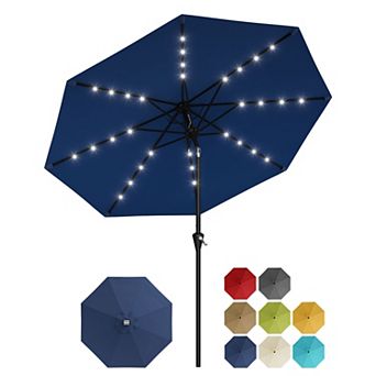 Patio Umbrella with Solar Lights Tilt and Crank Outdoor Table Umbrella UV Protection