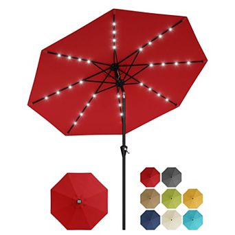 Patio Umbrella with Solar Lights Tilt and Crank Outdoor Table Umbrella UV Protection