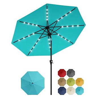 Patio Umbrella with Solar Lights Tilt and Crank Outdoor Table Umbrella UV Protection