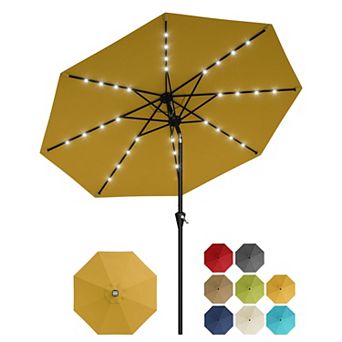 Patio Umbrella with Solar Lights Tilt and Crank Outdoor Table Umbrella UV Protection