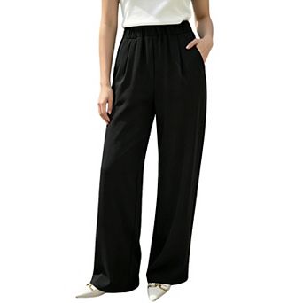 Women's High Waisted Wide Leg Pants Elastic Waist Dressy Trousers Business Casual Work Pants