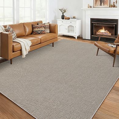 Solid Textured Rug, Non-Slip Low Pile Neutral Modern Woven Pet-Friendly Farmhouse Rug