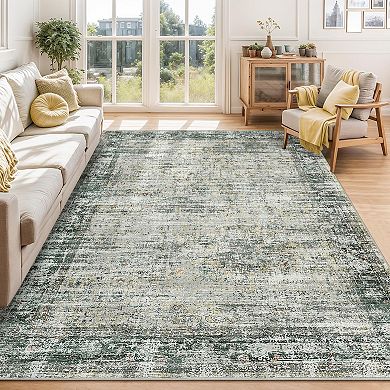 Washable Area Rug for Living Room, Soft Velvet Carpet with Non-Slip Backing