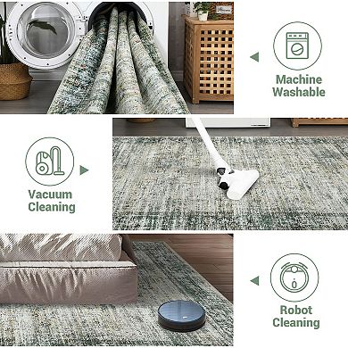 Washable Area Rug for Living Room, Soft Velvet Carpet with Non-Slip Backing