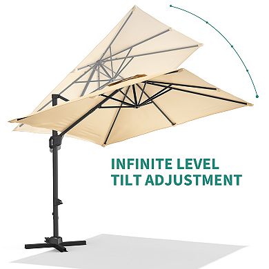 10x10FT Square Patio Umbrella, Aluminum Frame,Windproof Offset Sunshade with Iron Base