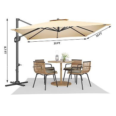 10x10FT Square Patio Umbrella, Aluminum Frame,Windproof Offset Sunshade with Iron Base