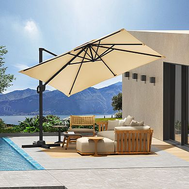 10x10FT Square Patio Umbrella, Aluminum Frame,Windproof Offset Sunshade with Iron Base