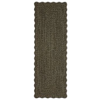 Washable Rug Scalloped Braided Print Rug Non Slip, Farmhouse Indoor Carpet