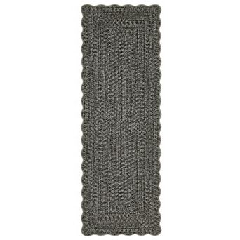 Washable Rug Scalloped Braided Print Rug Non Slip, Farmhouse Indoor Carpet
