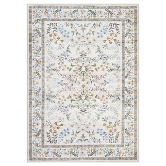Fashionwu Floral Area Rug Washable Low Pile Carpet for Apartment Living Room Decor Pet Friendly