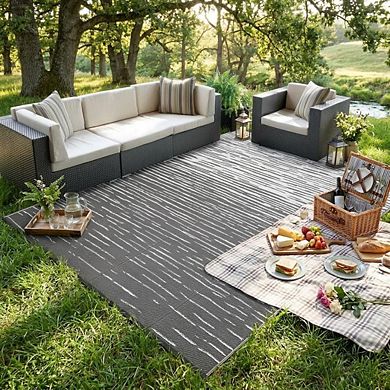 Reversible Waterproof Outdoor Rug, UV Resistant PE Mat with Carry Bag & Stakes for RV Camping Deck
