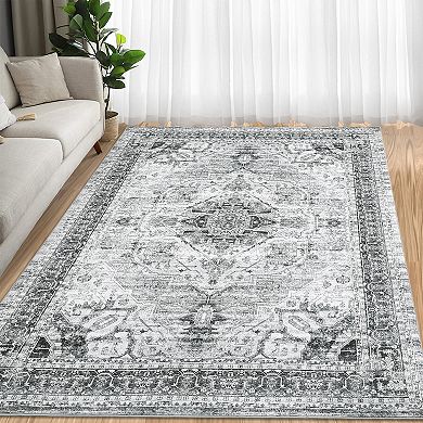 Washable Area Rug, Non Slip Backing & Durable Edge Binding Area Rug, Vintage Rugs