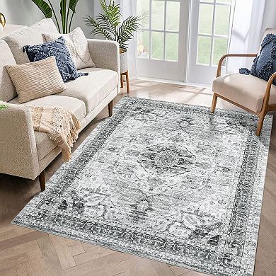 Washable Area Rug, Non Slip Backing & Durable Edge Binding Area Rug, Vintage Rugs