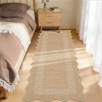 Easy Jute Rug Modern Bordered Indoor Outdoor Non-Slip No Shed Carpet for Patio Backyard